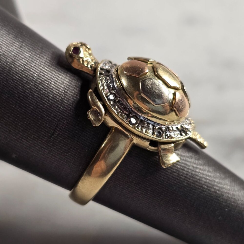 Womens Vintage Estate 14K Yellow & Rose Gold Turtle Ring 7.9g E4373 - Picture 2 of 6
